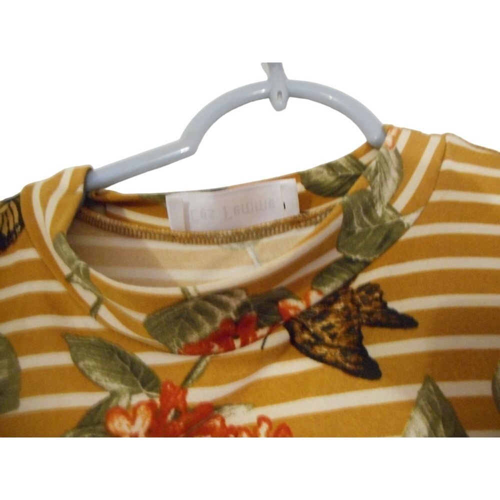 Sz L Multicolor Floral Butterfly Cold Shoulder dress or long tunic Tan cream - Picture 2 of 6